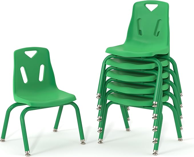 Berries Jonti-Craft 8122JC6119 Stacking Chairs with Powder-Coated Legs, 12" Height, Green, Pack of 6