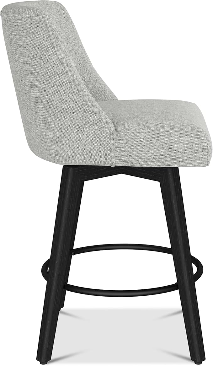 Counter Height Bar Stools Set of 2, Modern Swivel Barstools with Back and Wood Legs, Linen Fabric Upholstered Counter Height Stools, 26" H Kitchen Island Stools, Home Bar, Light Grey