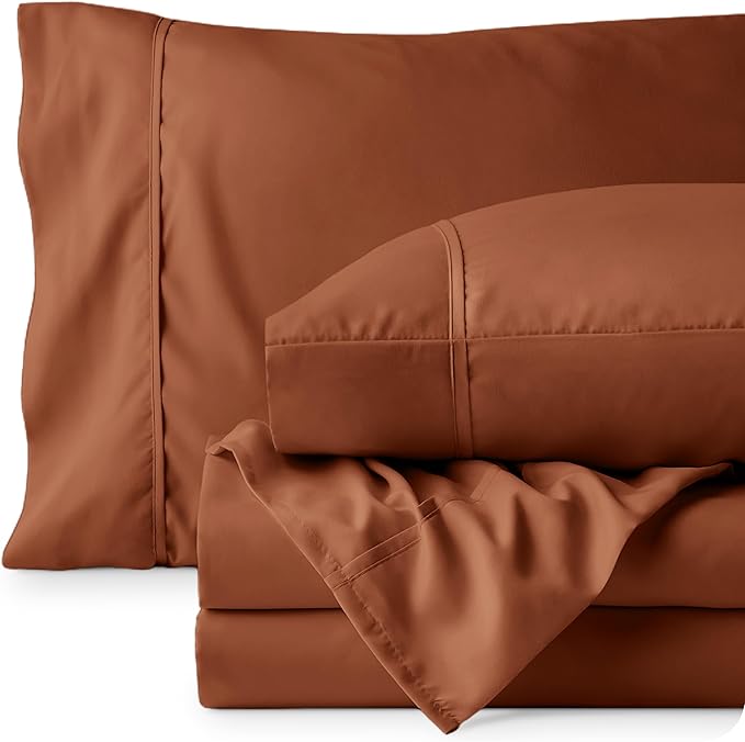 Bare Home Full Sheet Set - Luxury 1800 Ultra-Soft Microfiber Full Bed Sheets - Double Brushed - Deep Pockets - Easy Fit - 4 Piece Set - Bedding Sheets & Pillowcases (Full, Terracotta)