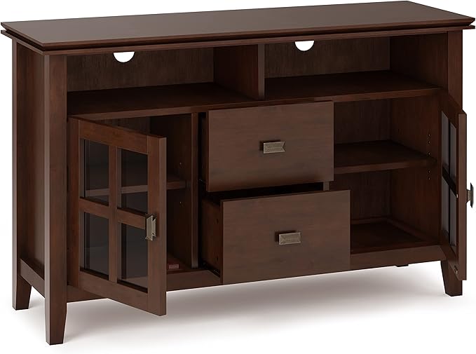 SIMPLIHOME Artisan SOLID WOOD 48 Inch Wide Contemporary TV Media Stand in Russet Brown for TVs up to 55 Inches, For the Living Room and Entertainment Center