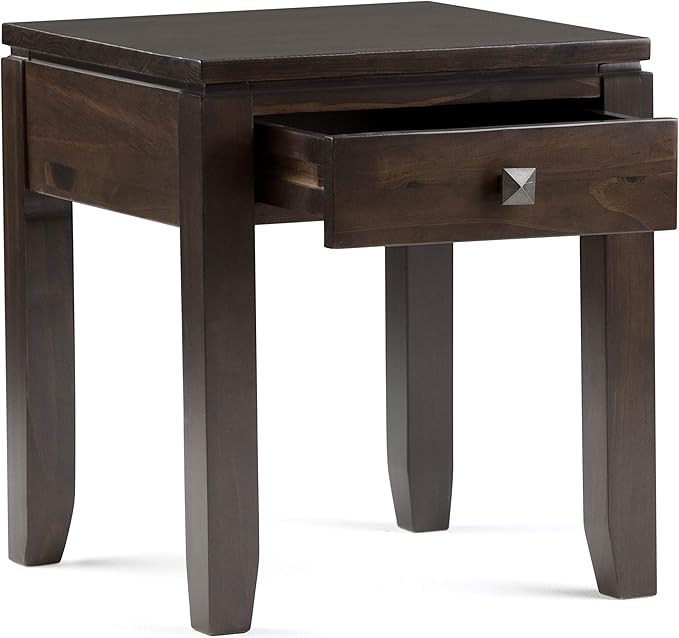 SIMPLIHOME Cosmopolitan SOLID WOOD 18 inch Wide Square Contemporary End Side Table in Mahogany Brown for the Living Room and Bedroom