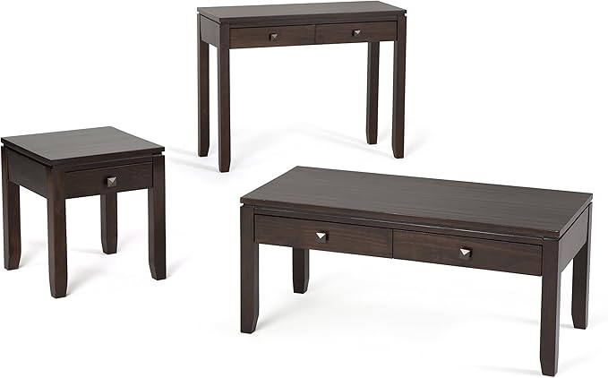 SIMPLIHOME Cosmopolitan Console Table - 38 Inch Wide Solid Wood Sofa Table in Mahogany Brown, Contemporary Compact Storage Table for Entryway or Living Room with 2 Drawers and Tapered Legs