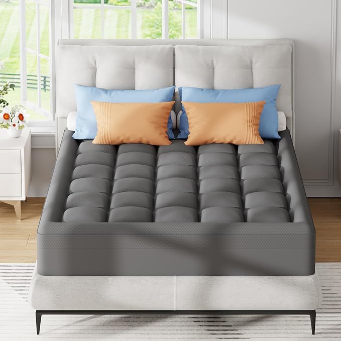 ELEMUSE 3 Inch Dual Layer Memory Foam Mattress Topper King, 2 Inch Cooling Gel Memory Foam Plus 1 Inch Down Alternative Pillowtop Mattress Pad with Cooling Cover, Soft Comfort Support, Grey