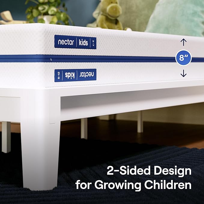 Nectar Kids Twin Mattress 8” - 2-Sided Design for Growing Children - Machine Washable Cooling Cover - Pressure Relieving Memory Foam - Fiberglass Free - 365 Night Trial