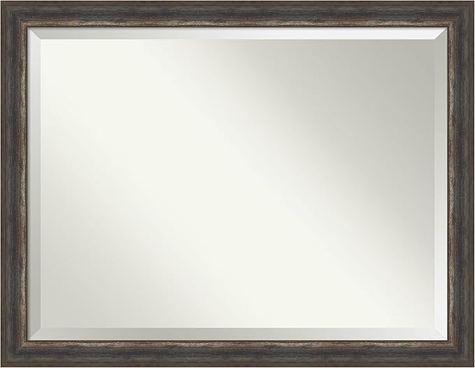 Amanti Art Brown Wall Mirror 35x45 Alta Rustic Char Rectangle Bathroom Mirror for Wall Decor Living Room, X-Large Rustic Farmhouse Frame, Hangs Horizonally and Vertically, Bathroom Decor, Beveled Edge