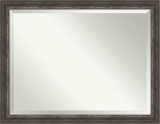 Amanti Art Brown Wall Mirror 35x45 Alta Rustic Char Rectangle Bathroom Mirror for Wall Decor Living Room, X-Large Rustic Farmhouse Frame, Hangs Horizonally and Vertically, Bathroom Decor, Beveled Edge