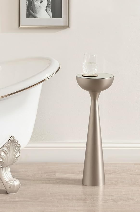 Kate and Laurel Chandon Mid-Century Sophisticated Drink Table; 8 x 8 x 23; Antique Nickel; Glam Sculptural Plant Pedestal Table for Use as Antique Mini Table or Bathtub Accent Table