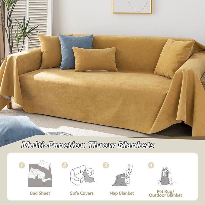 STACYPIK Durable Waterproof Couch Cover, Yellow Sofa Cover for 3 Cushion Couch, L Shaped Cover, Anti-Scratch Sofa Slipcover, Non-Slip Furniture Protector, Multi-use Sectional Couch Cover-71X134IN