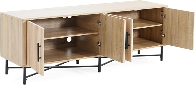 Christopher Knight Home Saral Modern 65 Inch TV Stand for TV up to 70 inch, TV Entertainment Center with Storage Adjustable Shelf, Wooden TV Console Table with Storage for Living Room, Natural