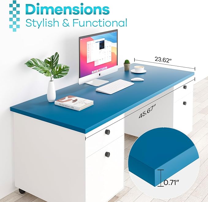 Kaboon Universal Table Top 45.67"x23.62", Solid One-Piece Desktop, Reversible Melamine Countertop, Double Desks, L-Desk DIY, Cyan