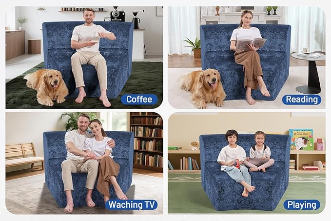 Homguava Modular Sectional Sofa, Memory Foam Couch Single Sofa Chair with Deep Seat, Modern Upholstered Sofa Couches for Living Room Apartment Office, No Assembly Required, Blue