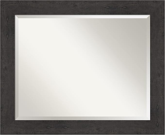 Amanti Art Brown Wall Mirror 28x34 Rustic Plank Espresso Rectangle Bathroom Mirror for Wall Decor Living Room, Large Rustic Farmhouse Frame, Hangs Horizonally and Vertically, Bathroom Decor, Beveled