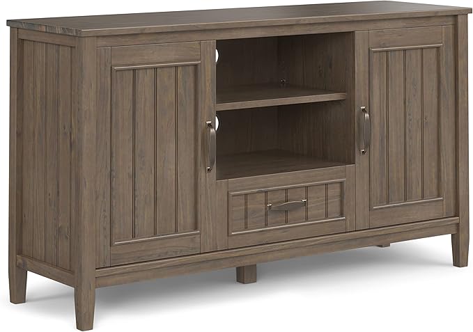 SIMPLIHOME Lev SOLID WOOD 53 Inch Wide Contemporary TV Media Stand in Smoky Brown for TVs up to 60 Inches, For the Living Room and Entertainment Center