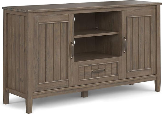 SIMPLIHOME Lev SOLID WOOD 53 Inch Wide Contemporary TV Media Stand in Smoky Brown for TVs up to 60 Inches, For the Living Room and Entertainment Center