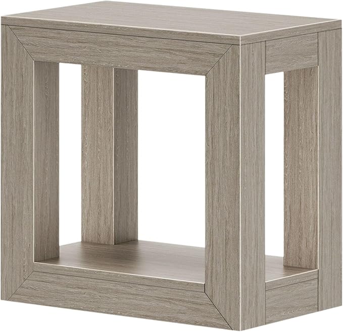 Plank+Beam Modern Rectangular Side Table with Shelf, 25", Solid Wood Narrow End Table for Living Room with Storage, Compact Bedside Table for Small Spaces, Seashell Wirebrush