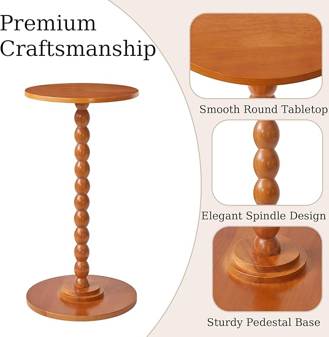 Round Wood Side Table, Small Decorative Table, Nightstand, Modern Side Table for Living Room Bedroom Small Space Cherry Wood Color YD-RST001C
