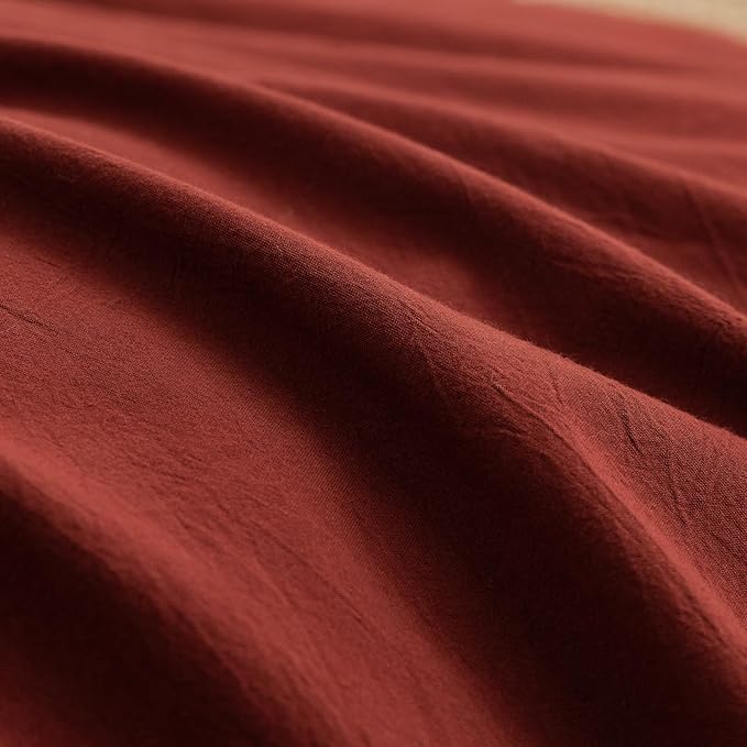 BESTOUCH Duvet Cover Set 100% Washed Cotton Linen Feel Super Soft Comfortable Chic Lightweight 3 PCs Home Bedding Set Solid Fired Brick Red King