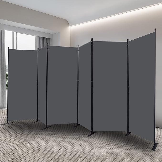 Room Divider, 6 Panel Folding Privacy Screens with Wider Support Feet, 6 Ft Portable Room Partition for Room Separator, 204" W X 71" H, Grey
