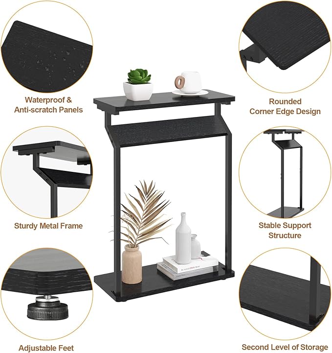 Narrow Side Table for Small Spaces, Small End Table, Slim Couch Tray Tables, Small Side Table for Couch, Skinny Thin End Tables for Living Room, Bedroom, Black