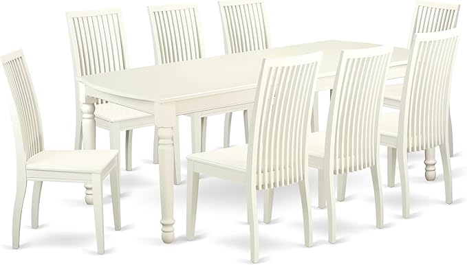 East West Furniture DOIP9-LWH-W 9 Piece Dining Set Includes a Rectangle Dining Table with Butterfly Leaf and 8 Kitchen Chairs, 42x78 Inch, Linen White