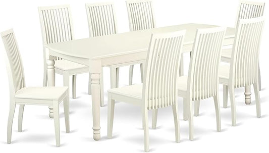 East West Furniture DOIP9-LWH-W 9 Piece Dining Set Includes a Rectangle Dining Table with Butterfly Leaf and 8 Kitchen Chairs, 42x78 Inch, Linen White