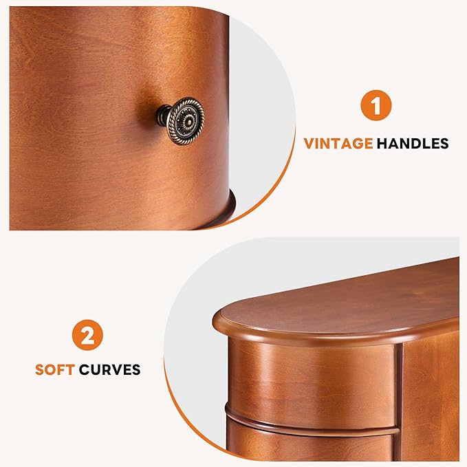 Sweetcrispy Side End Table with 2 Drawers, Tall Nightstand Vintage Bedside Tables No Assembly Night Stand with Curved Edge Storage Space Wood Sofa Slim Organizer for Living Room, Bedroom, Brown
