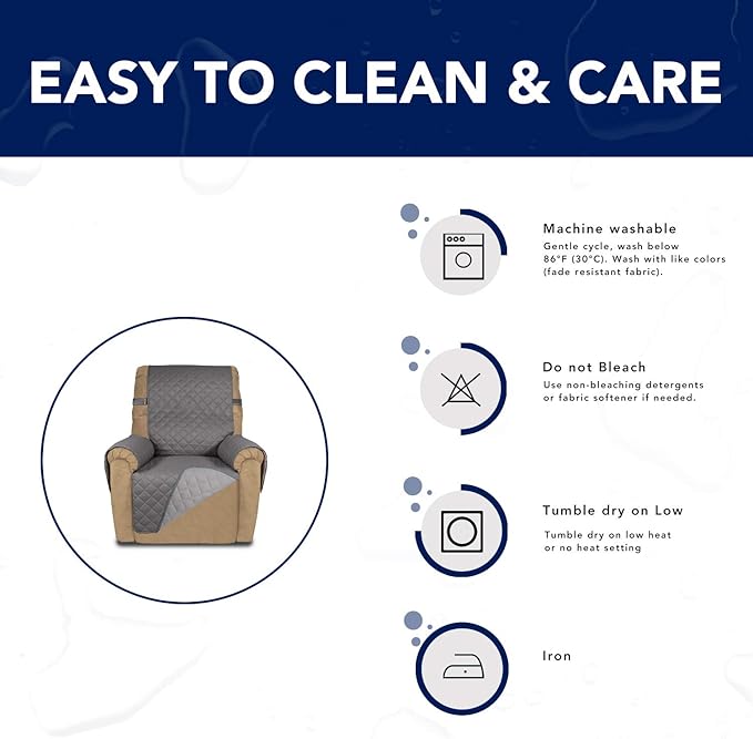 PureFit Reversible Sofa Cover Water Resistant Recliner Couch Cover, Machine Washable Furniture Cover with Adjustable Strap for Dogs, Pets (Recliner, Gray/Light Gray)