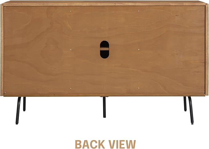 NTC MOSSIC Modern Sideboard with 3 Doors, Natural Rattan Storage Cabinet, Buffet with Metal Legs, Boho Accent Cabinet for Living Room, and Entryway, Effortless Assembly, Teak Look