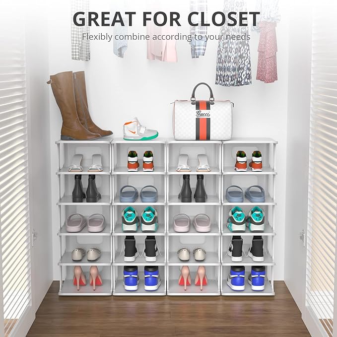 ZOINLIY Stackable Shoe Organizer for Closet, Small Shoe Rack for Entryway, Bedroom, Dorm Rooms, Free Standing Shoe Shelf, Plastic Shoe Cubby for Small Space, Grey Space Saver Shoe Holder