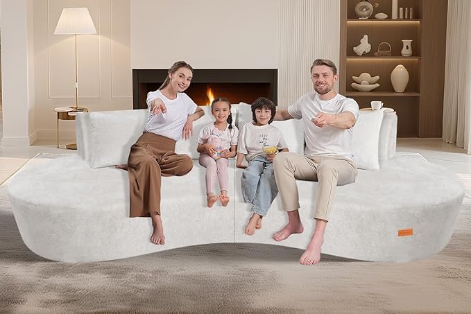 Homguava 104'' Modular Sectional Sofa,Curved Modern Sofa with Memory Foam,Deep Seat Cloud Couch with 4 Pillows,Upholstered Oversized Couches for Living Room Apartment Office,No Assembly Required,Beige