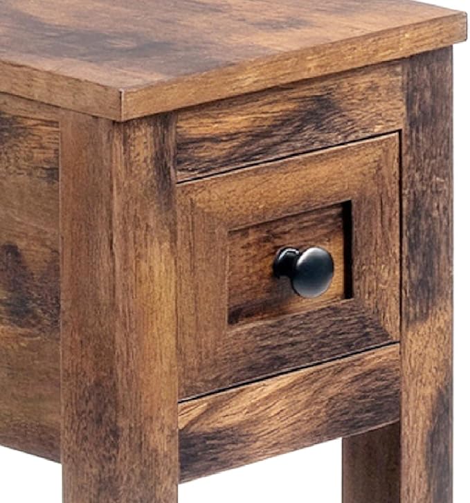 Chairside Table with Charger,Cherry End Table with Movable Top and Charging Station, Narrow Side Table with Storage Cabinet and USB, Sofa Table for Living Room Bedroom