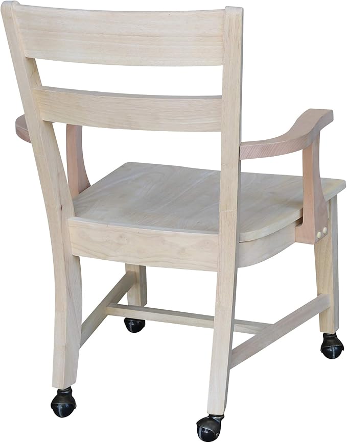 IC International Concepts Dining Chair with Casters, 225lbs wt Capacity, Solid Real Wood, Sturdy Parawood, 24.4"W x 22"D x 35"H, DIY, Paint/Stain Ready, Unfinished