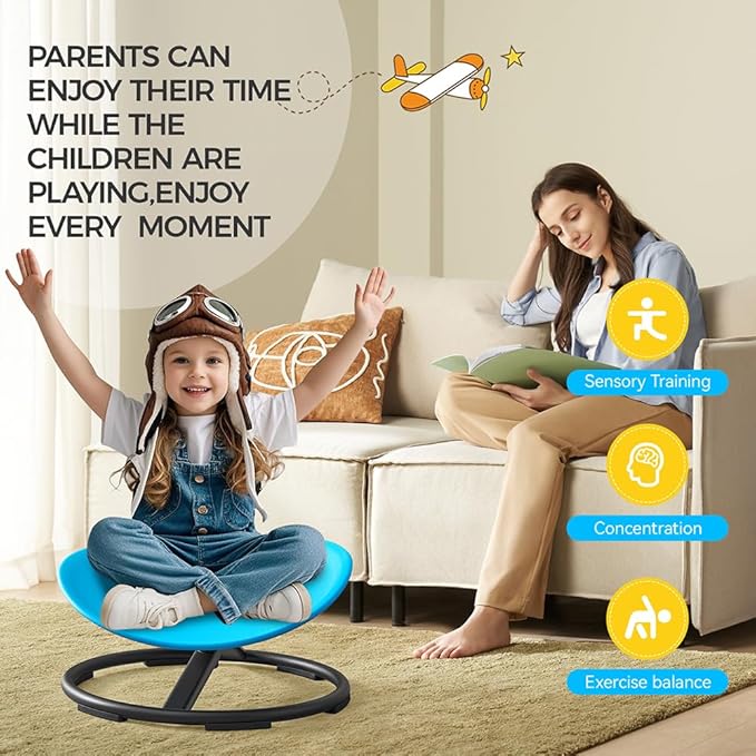 Swivel Chair for Kids, 360° Spinning Seat, Toddler Sit and Spin Wobble Chair, Sensory Balance Toys, Autism ADHD Chairs, Play Equipment Relief Motion Sickness for Boys Girls (Sky Blue)