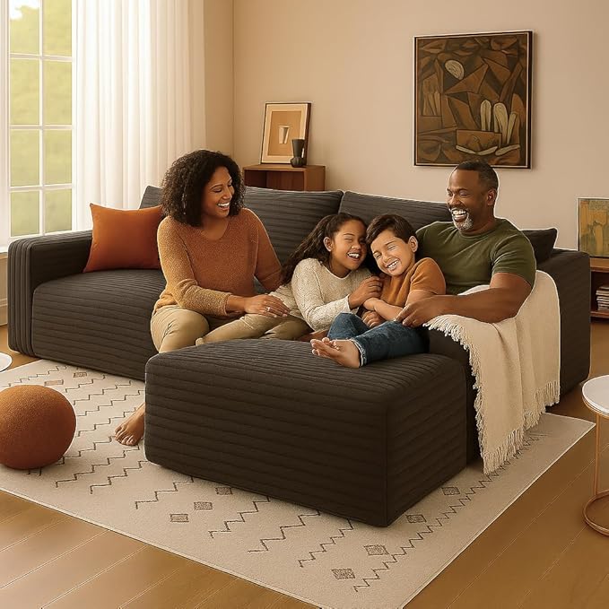 COMHOMA 105”Modular Sectional Sofa with Deep Seat,Cloud Upholstered L-Shape Couch Wide Arms Corduroy Fabric High-Density Foam Chaise Lounge for Living Room No Assembly Required