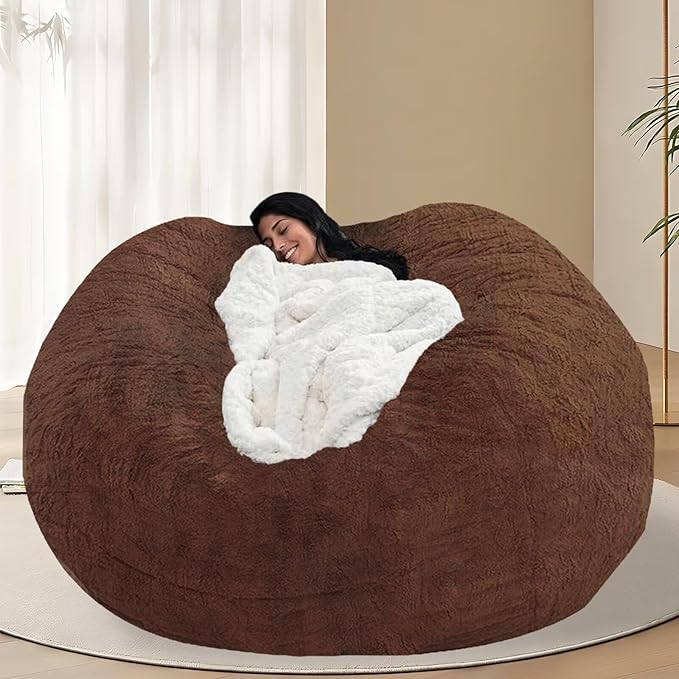 BCU 7FT Big Bean Bag for Adults Kids Without Filling Oversized Bean Bag Chair Cover for Stuffed Animal Storage, Brown