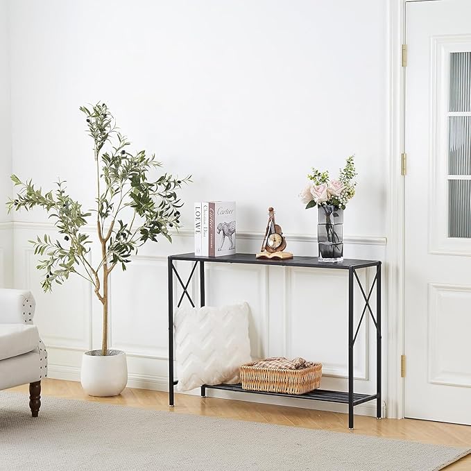 Wimarsbon Console Table,Multifunctional Sofa Side Table with Shelves,Behind Couch TV Tables with Metal Frame,Accent Display Stand for Hallway,Entrance (41.9" 2-Layer Black Frame)