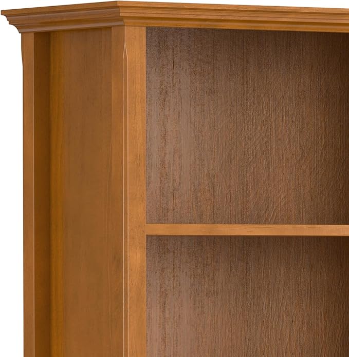 SIMPLIHOME Amherst Bookcase - 70 inch Tall 5-Shelf Solid Wood Bookshelf in Light Golden Brown, Transitional Storage for Living Room, Study Room or Office with Adjustable Shelves and Tapered Legs