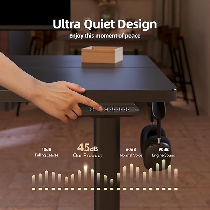 Seang Standing Desk with Adjustable Height, 48x24 Inch Electric Stand Up Desk for Home Office, Studio, Computer Workstation, Black Top