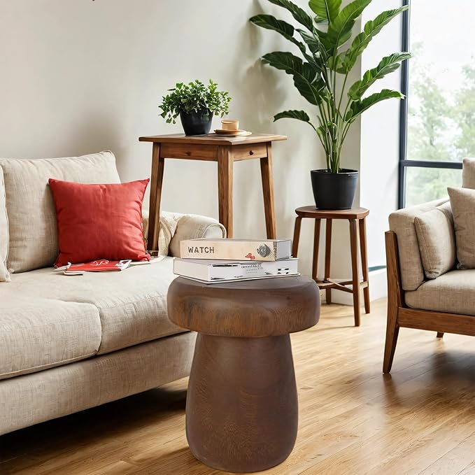 TORMAYS HOME Handmade Wood Side Table Tree Stump End Table Solid Wood Stool Plant Stand Rustic Coffee Table Nightstand for Living Room Bedroom Balcony Garden (Brown)