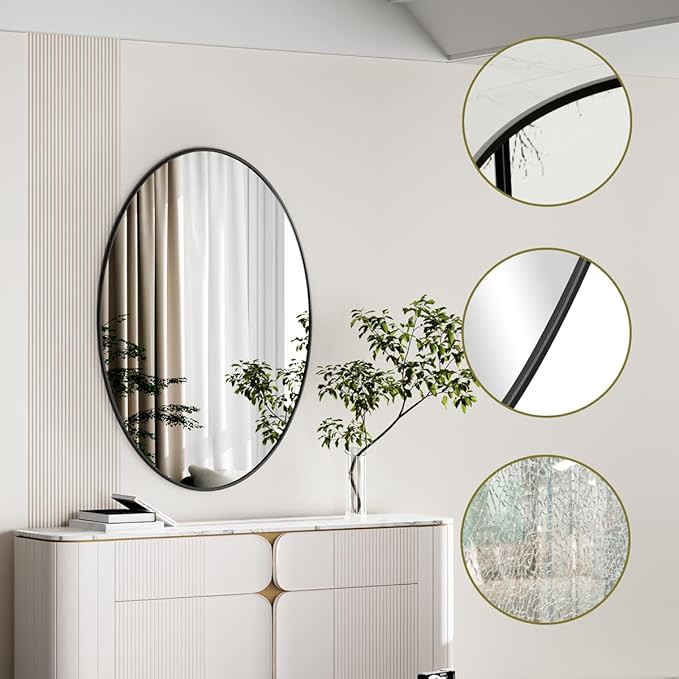 Koonmi Black Oval Bathroom Mirror, 26"x38" Bathroom Vanity Mirror, Oval Mirror for Bedroom Living Room Entryway, Hangs Horizontal or Vertical