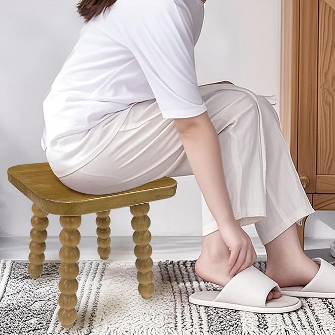 Solid Wooden Footstool 9.3 Inch - Short Stool for Kids & Adults, Sensory Table Helper - Sturdy Foot Stool for Bathroom, Kitchen, Bedroom, Natural Plant Stand, Toddler Helper (Nature)
