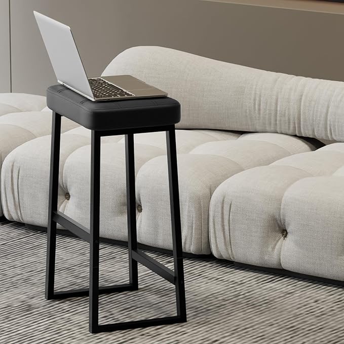 Bar Stool, Kitchen Island Chairs,Counter Height Bar Stools, Modern Synthetic Leather with Stitching, 26 inches high, for Kitchen/Family Restaurant/Dining Room/Farmhouse, Black