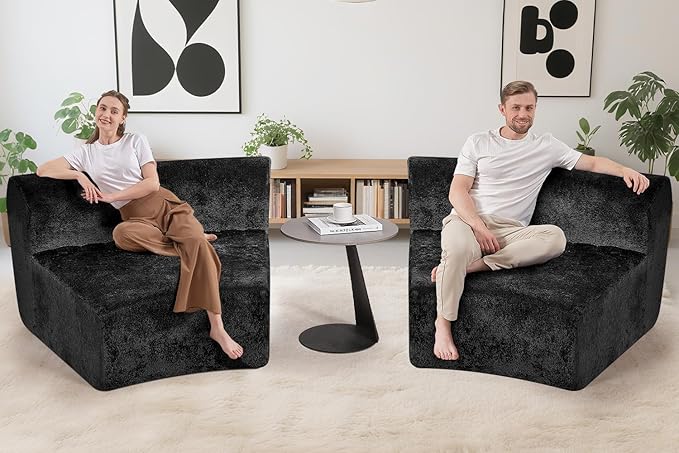 Homguava Modular Sectional Sofa, Memory Foam Couch Single Sofa Chair with Deep Seat, Modern Upholstered Sofa Couches for Living Room Apartment Office, No Assembly Required, Black