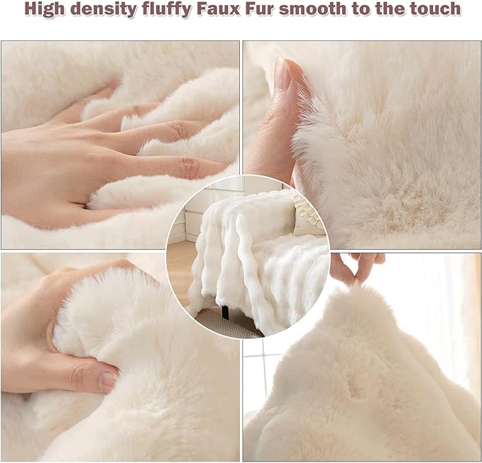 VM VOUGEMARKET Soft Warm Faux Fur Sofa Cover Thick Shaggy Fuzzy Sectional Couch Cover Plush Fluffy Blanket Cover for Couch Sofa Bed(White,71" x 134")