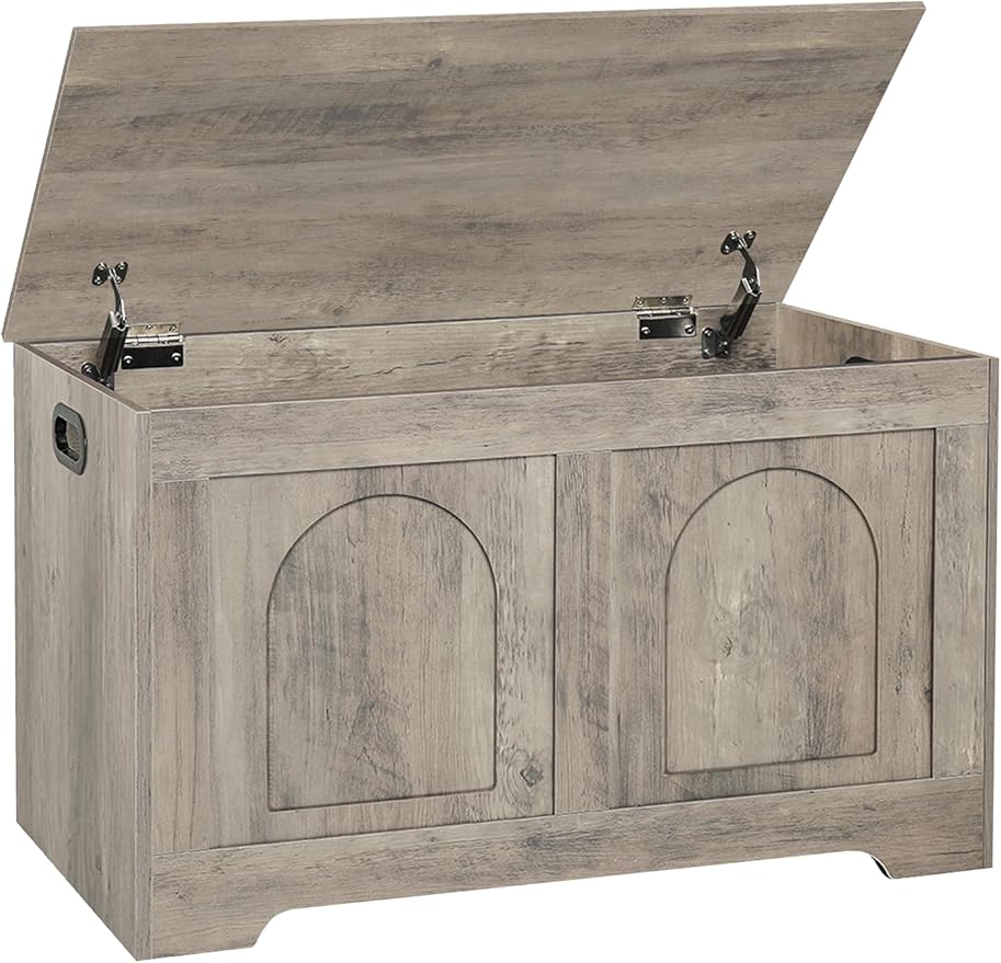 DINZI LVJ Storage Chest, 31.5”Wooden Toy Box with 2 Safety Hinges, Entryway Storage Bench with Flip-Top, Sturdy Storage Trunk for Living Room, Bedroom, Easy Assembly, Gray Wash