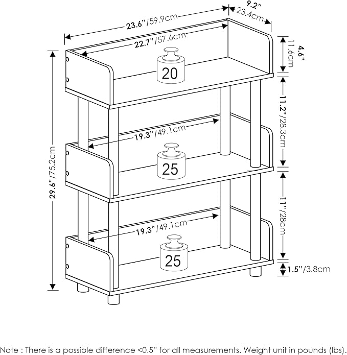 Furinno Turn-N-Tube 3-Tier Multipurposes Display Rack, Open Shelf Rack/Storage with Back & Side Panel, Amber Pine/Black
