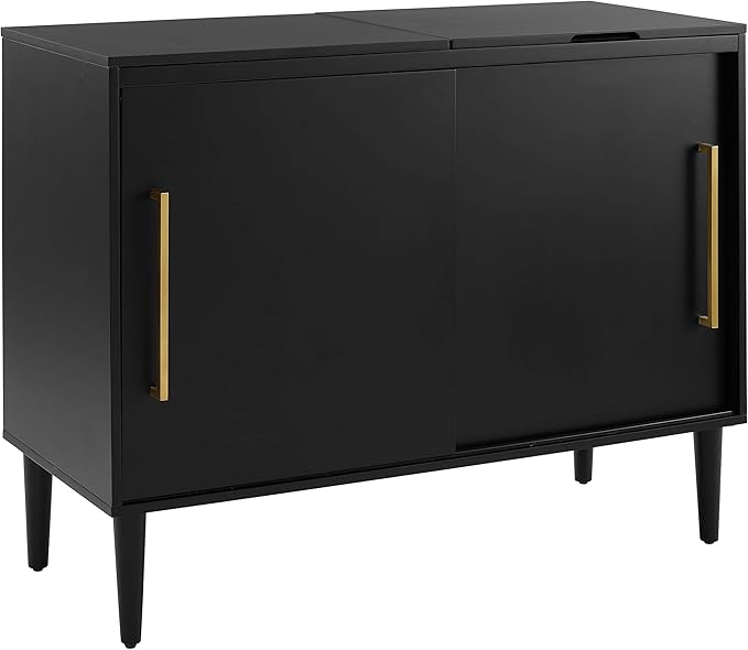 Crosley Furniture Everett Media Console and Record Player Stand with Storage for Vinyl Records, Matte Black