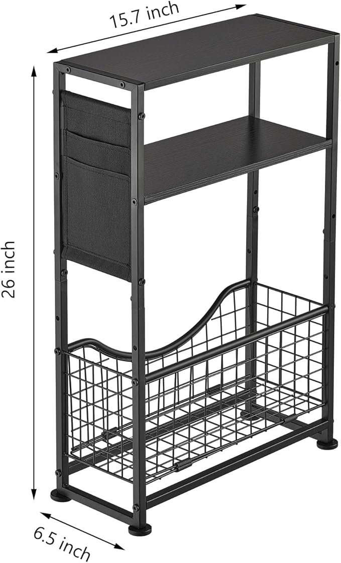 Narrow Side Table, Skinny Small End Tables with Magazine Holder, 3 Tier Small Sofa Side Table for Smalls Spaces, Sofa Couch Tables Bedside Table for Living Room Bedroom Office