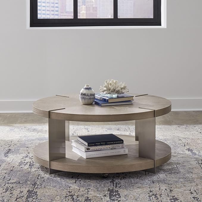 Liberty Furniture Harlow Living Room Round Cocktail Table - Sandstone & Satin Nickel