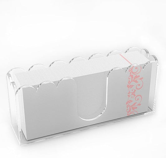 LUGUNU Clear Acrylic Napkin Holder – Scalloped Tray for Bathroom, Kitchen, Dining Room – Stylish Guest Hand Towel & Disposable Paper Holder for Weddings, Hotels, and Home Decor (9x2.4x4 inch)